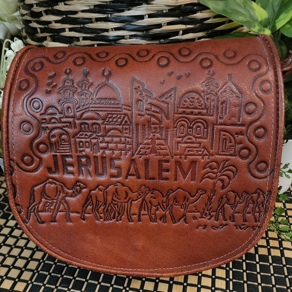 Handmade vintage leather Jerusalem handbag from the holy. Women's leather purse - Picture 2 of 9